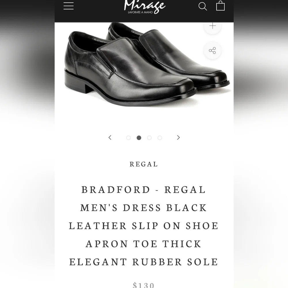 Black Men's Regal By Mirage Bradford Slip-On Leather Dress Shoes, Size 8, New